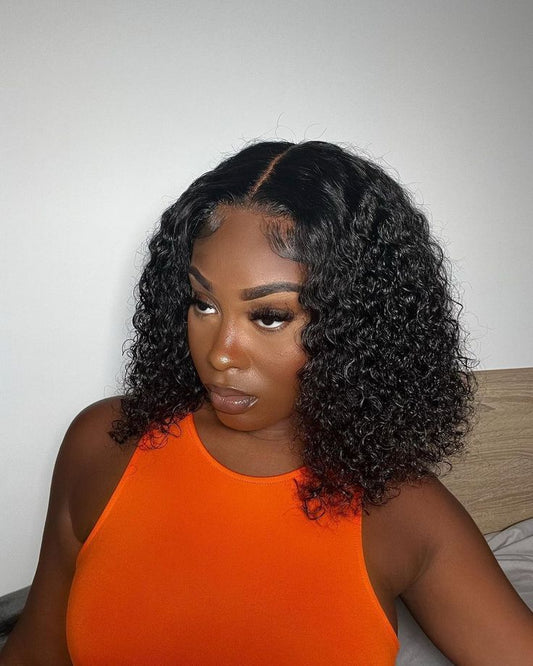 Brazilian Deep Wave Curly Bob 4×4 Glueless Lace Closure Wig