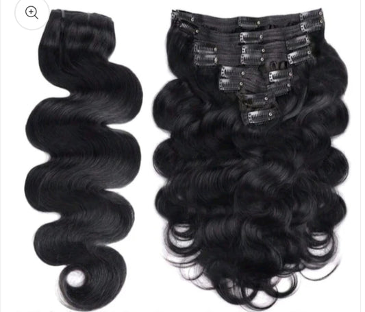 Wholesale Black Body Wave 20inch Clip in Extensions