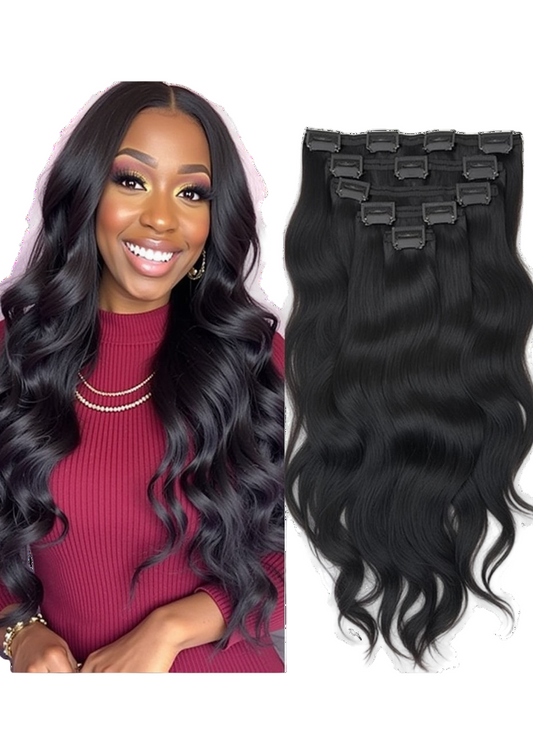 8Pcs Black Wavy One Set Clip In Extensions