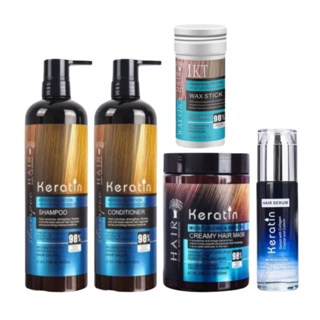 Keratin Deep Treatment Kit - Shampoo, Conditioner, Hair Mask, Hair Serum & Wax Stick