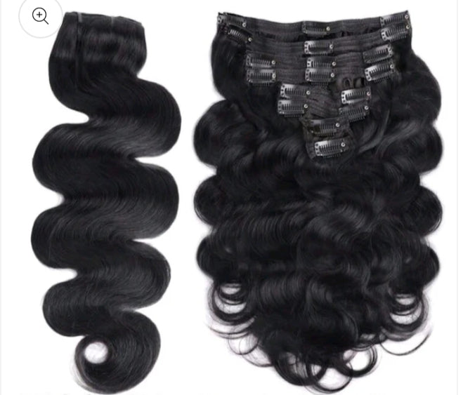 Wholesale Black Body Wave 20inch Clip in Extensions