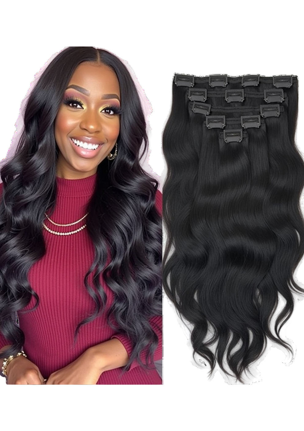8Pcs Black Wavy One Set Clip In Extensions